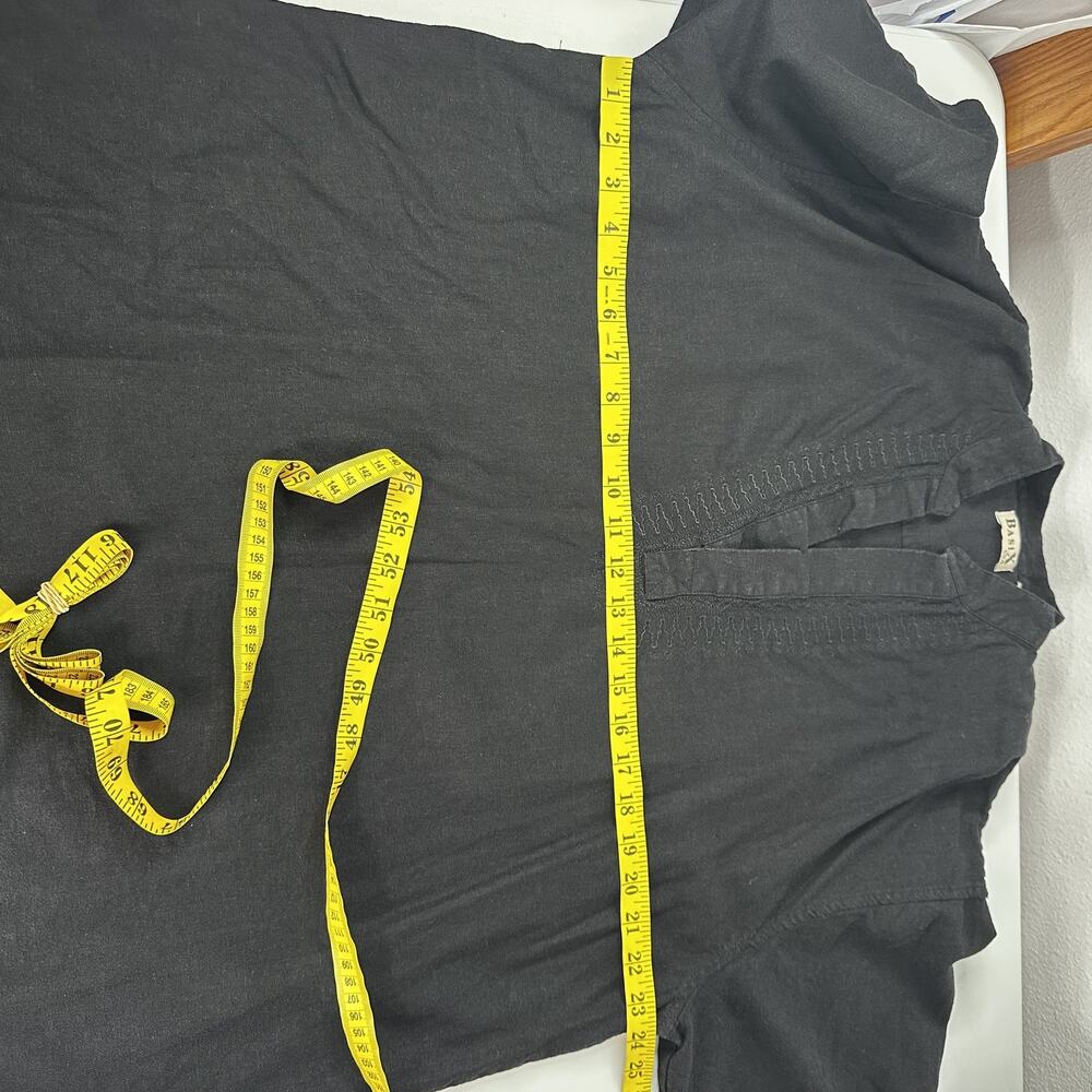 Basix Shirt Top Womens Large Black Linen Blend Minimalist Breathable Embroidered - Picture 9 of 11